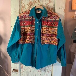 Men’s Circle T western blue turquoise with aztec styled attached vest button-up